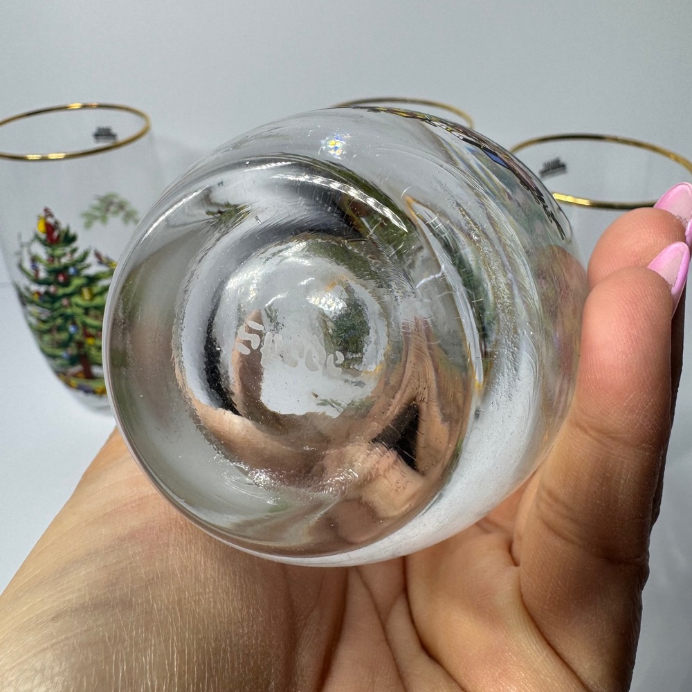 Spode Christmas Tree 6" Holiday Glass Tumblers 16oz Gold Rim Set of 4 with Box - Picture 6 of 11